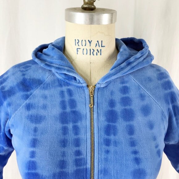 Vintage Y2K Juicy Couture Velour Hoodie Blue Tie Dye Track Jacket Blue - Picture 4 of 7